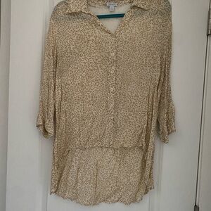 Relativity Beige Leopard Print Button Down Shirt